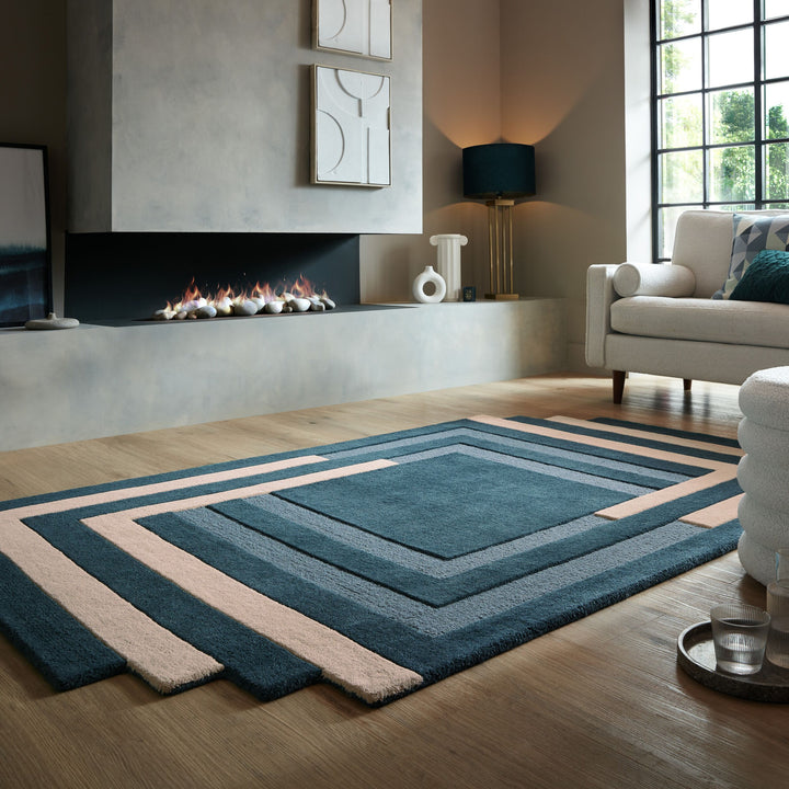 Tapis labyrinth dans un salon cosy