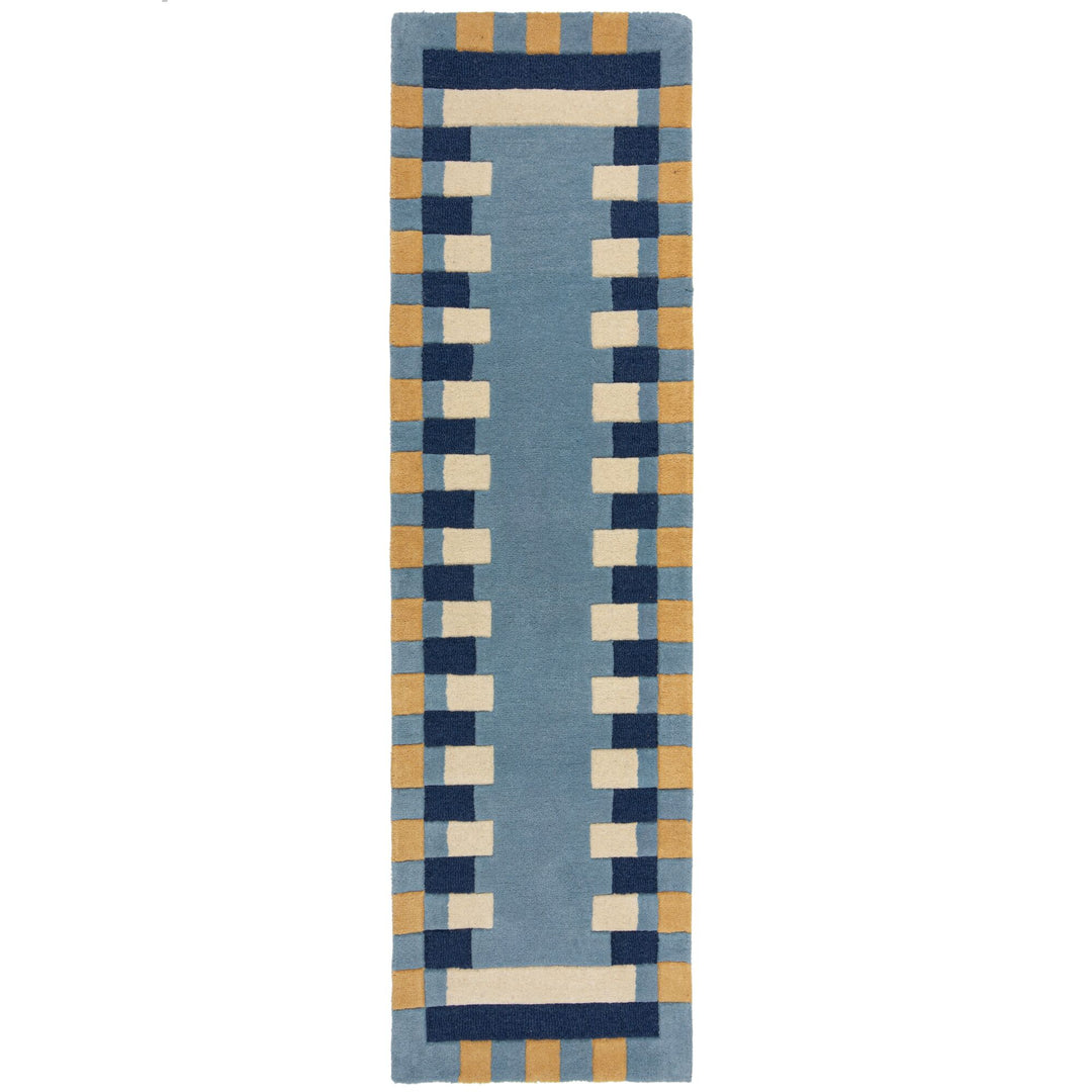 tapis de couloir en laine bleu sur fond blanc de la marque flair rugs#couleur_bleu