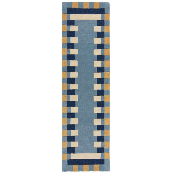 tapis de couloir en laine bleu sur fond blanc de la marque flair rugs#couleur_bleu