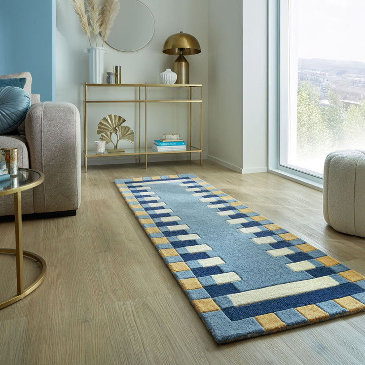 tapis de couloir en laine bleu de la marque flair rugs#couleur_bleu