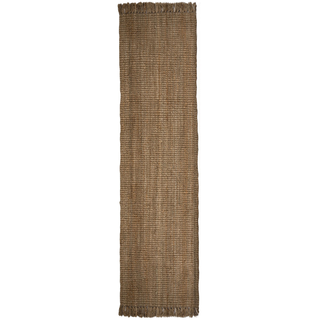 tapis long en jute naturel de couloir sur fond blanc