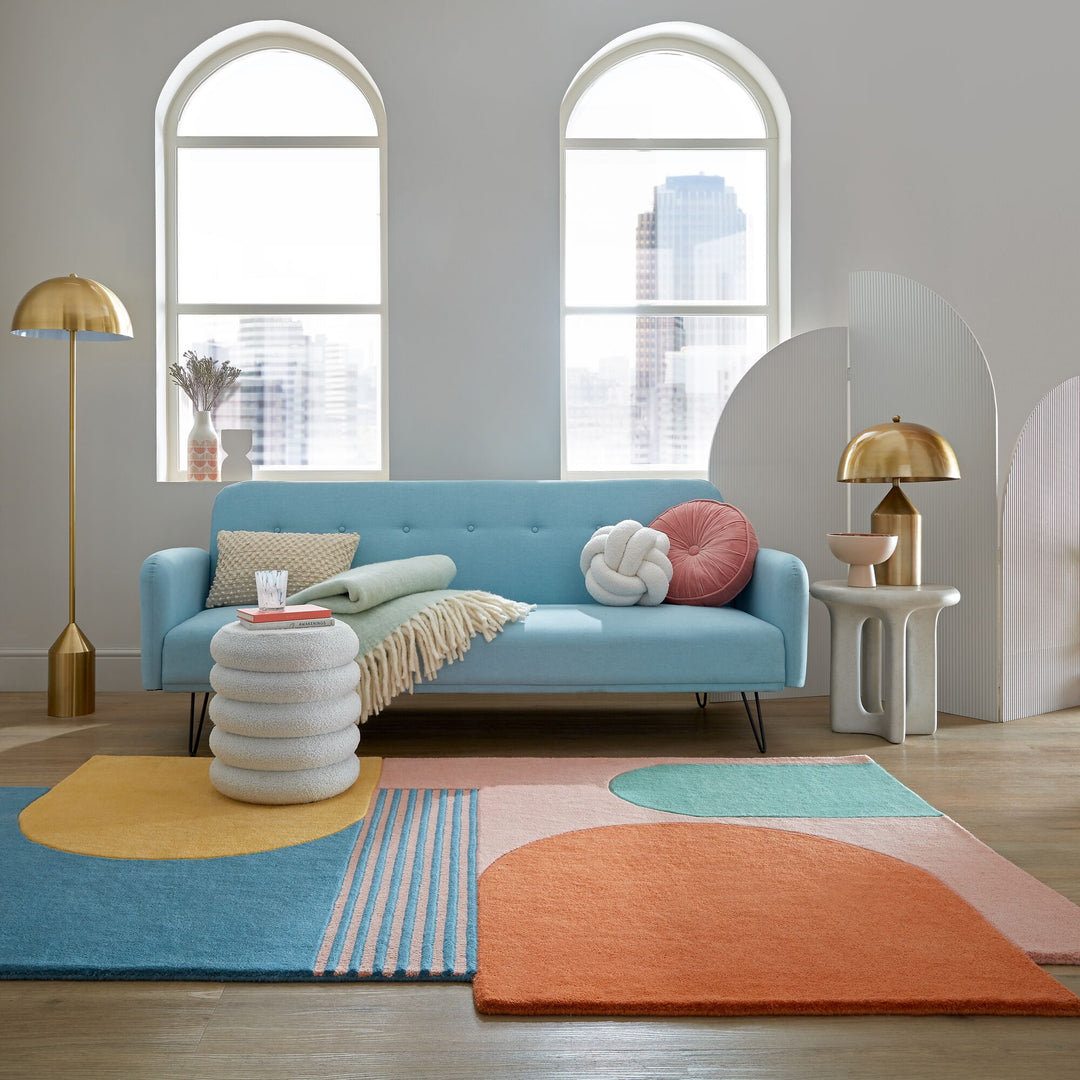 tapis couleurs pastel dans un salon lumineux#couleur_pastel