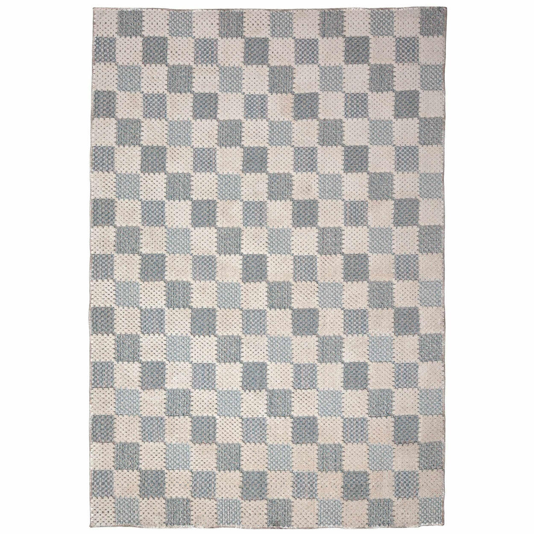 tapis salon coton muted checkerboard bleu 