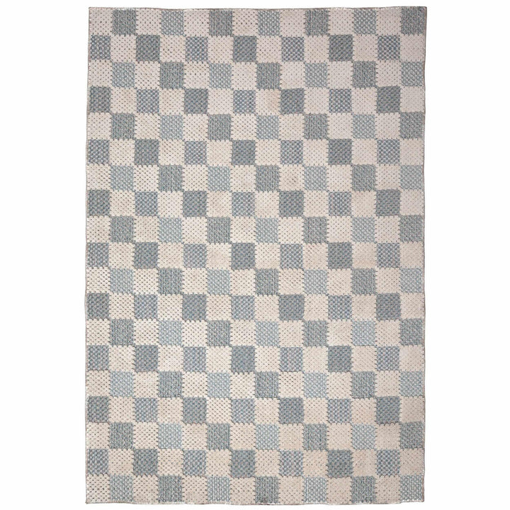 tapis salon coton muted checkerboard bleu 