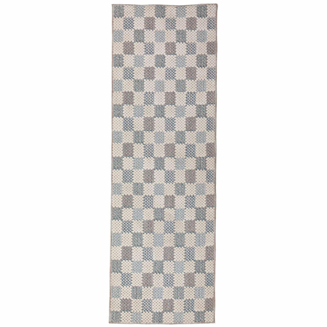 tapis couloir moderne muted checkerboard bleu 