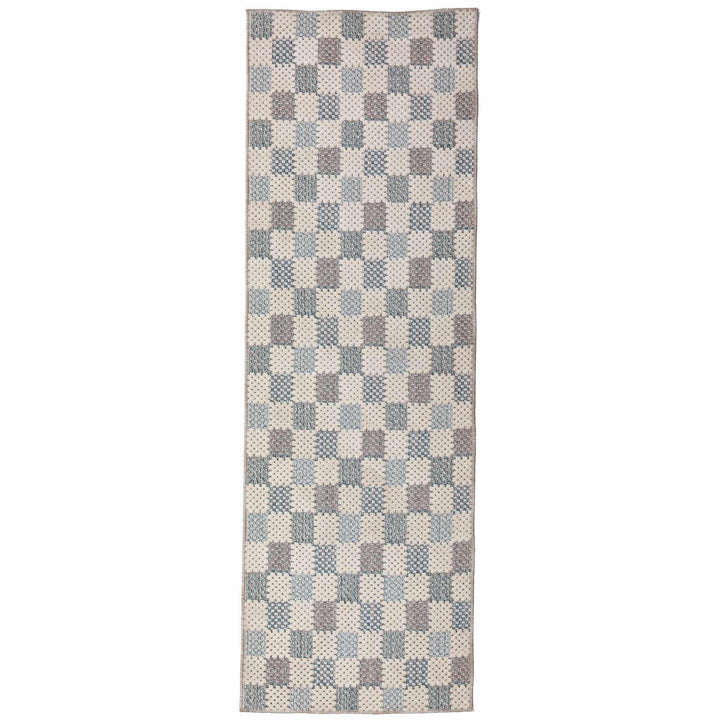 tapis couloir moderne muted checkerboard bleu 