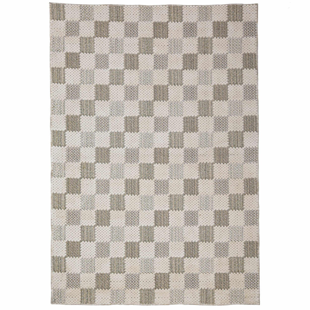tapis salon coton muted checkerboard vert 