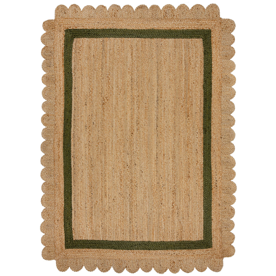 tapis salon jute festonné grace naturel vert 