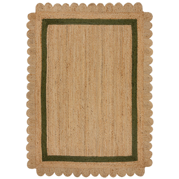 tapis salon jute festonné grace naturel vert 
