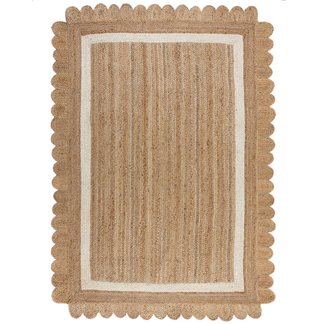 tapis salon jute festonné grace naturel blanc 