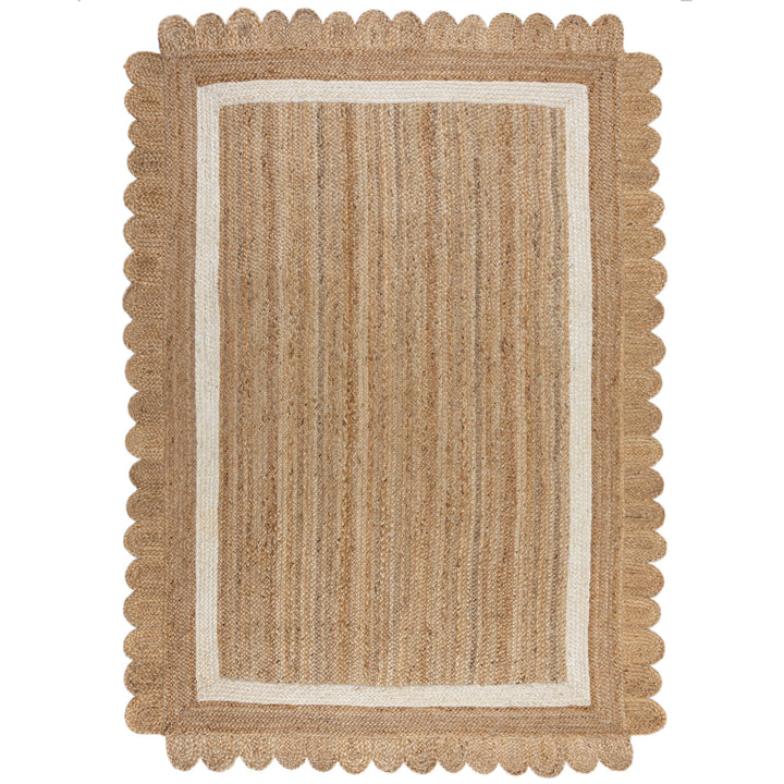 tapis salon jute festonné grace naturel blanc 