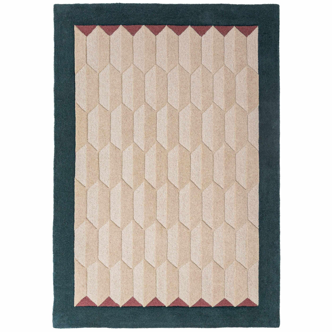 tapis salon laine apex border sarcelle 