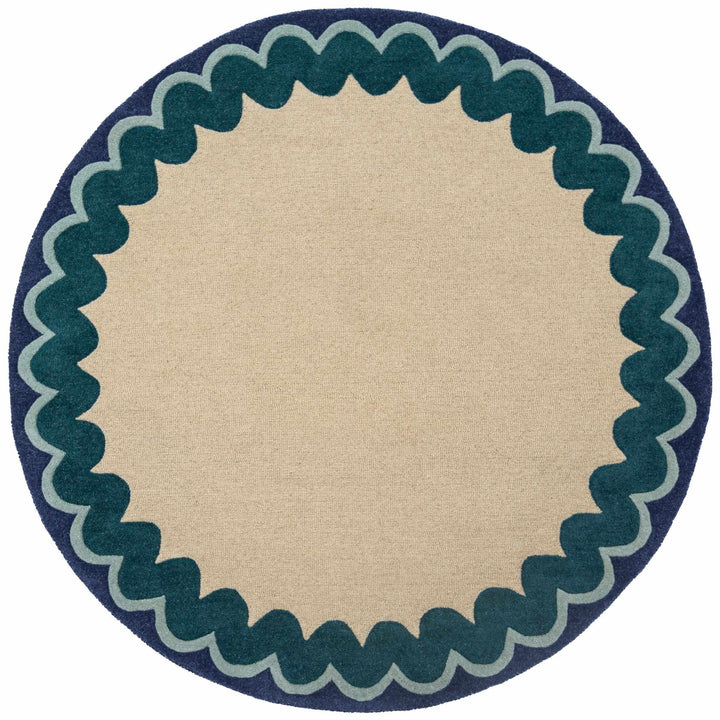 tapis rond moderne laine wiggle wool sarcelle 