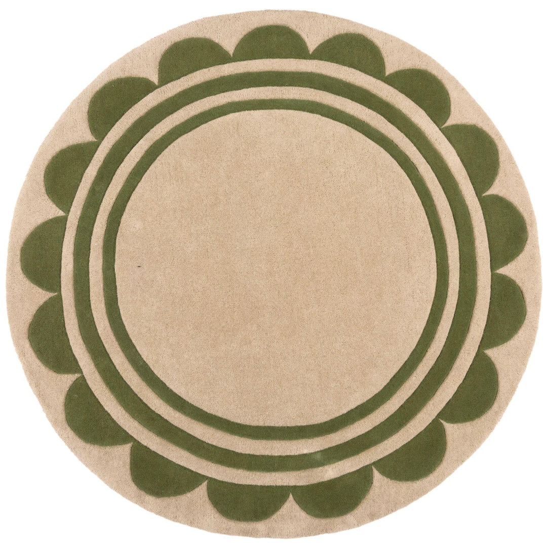 tapis rond laine lois vert fond blanc 