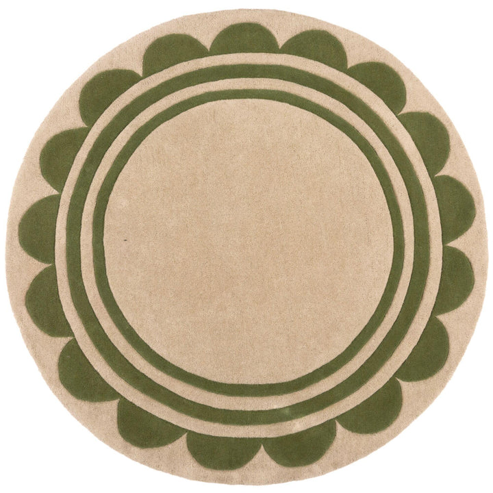 tapis rond laine lois vert fond blanc 