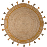 tapis rond en jute istanbul ocre avec pompons #couleur_ocre