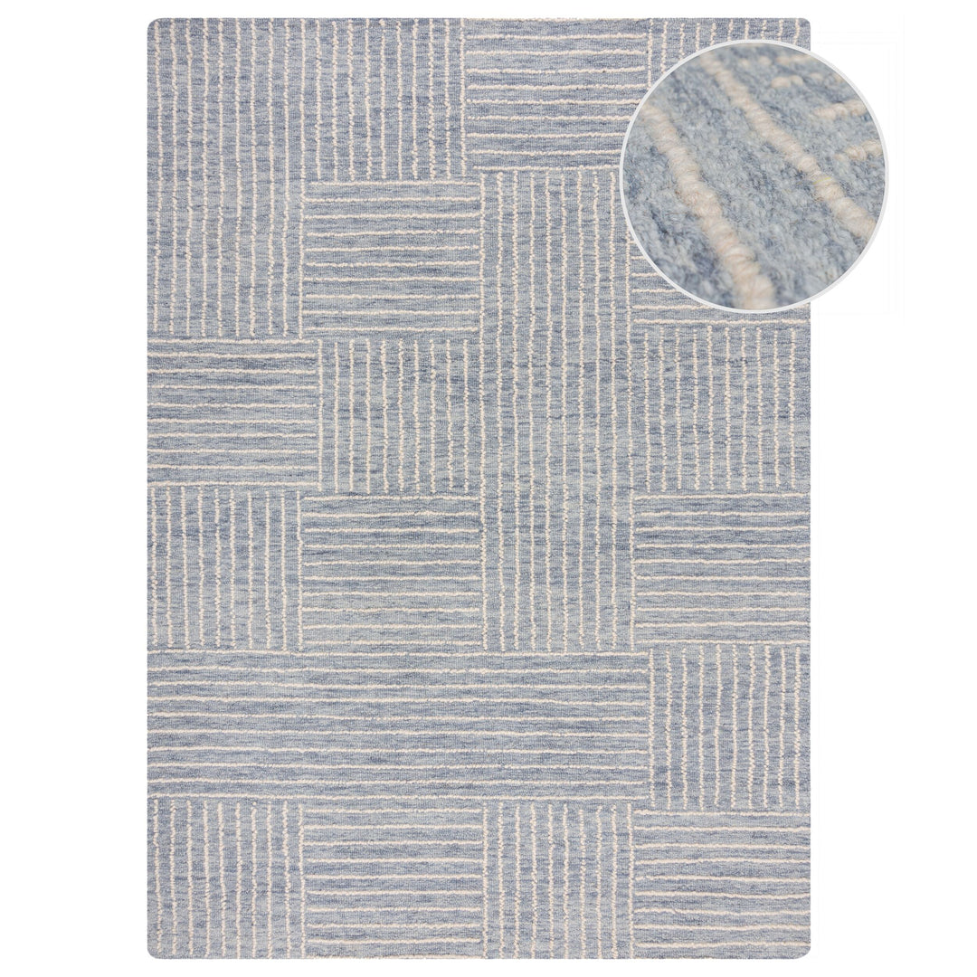 tapis salon laine abstract check bleu 