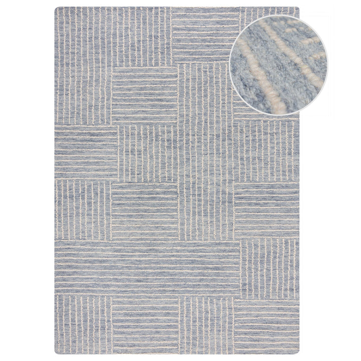 tapis salon laine abstract check bleu 