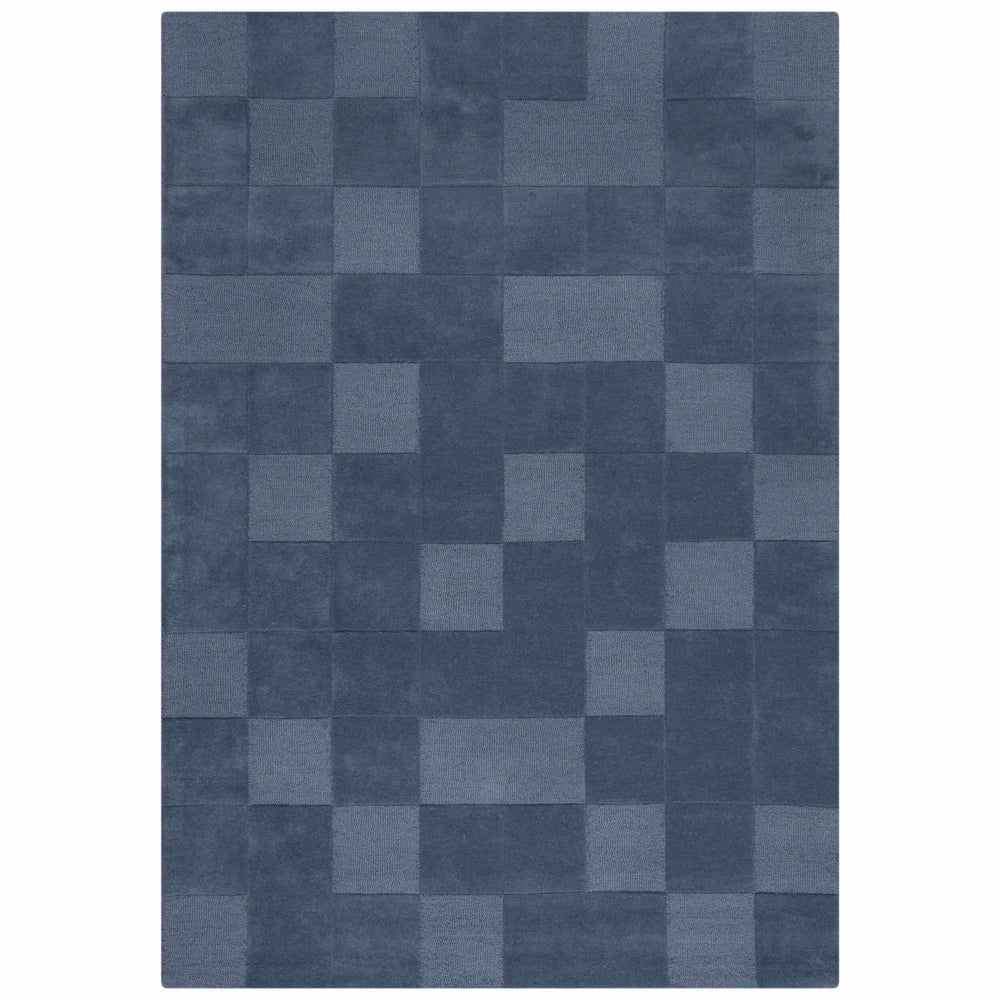 tapis bleu a damier en laine de haute qualite;#couleur_bleu