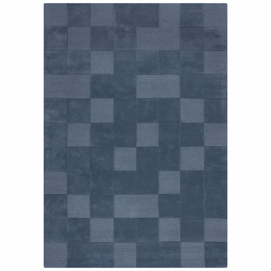 tapis bleu a damier en laine de haute qualite;#couleur_bleu
