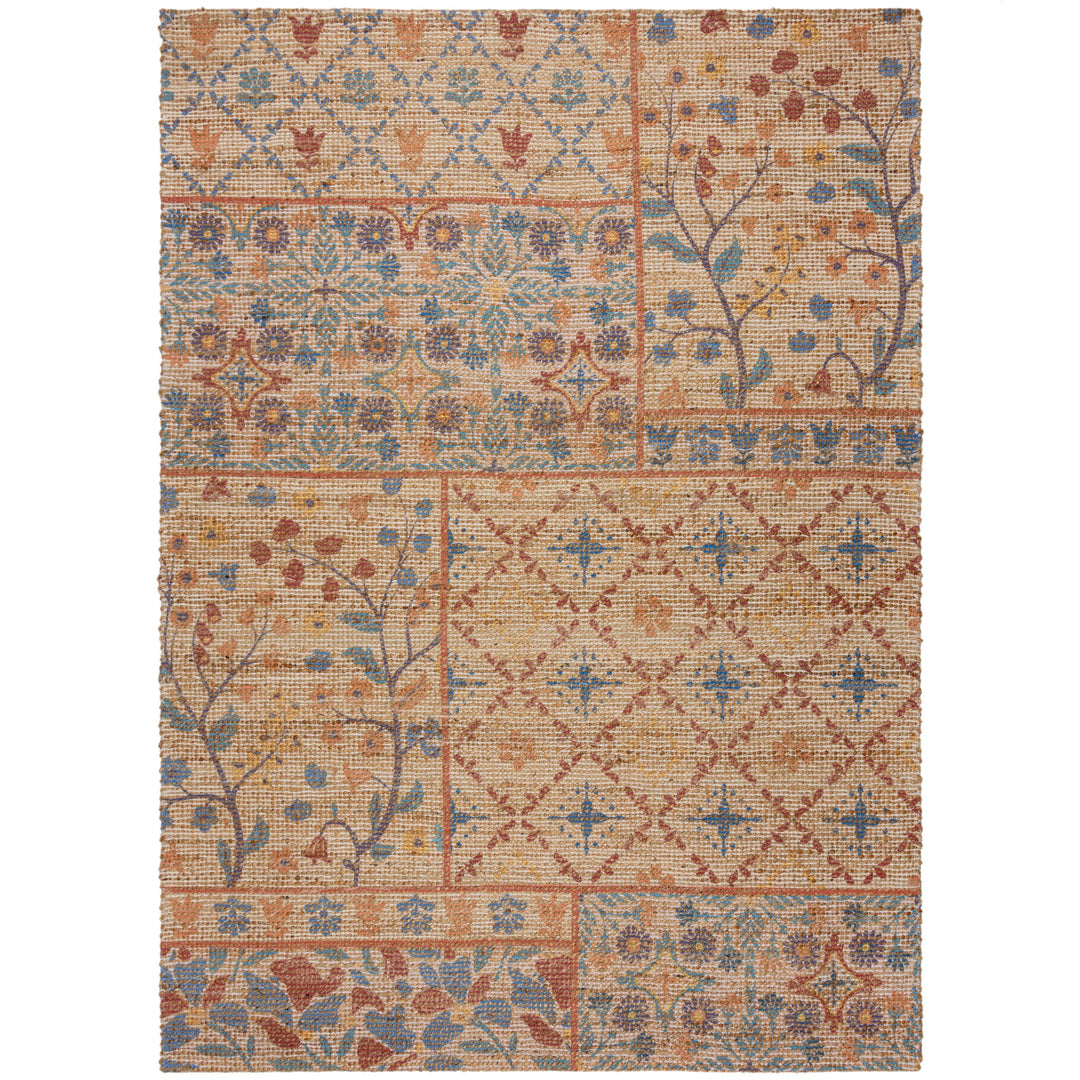 tapis salon jute taylor patchwork bleu 