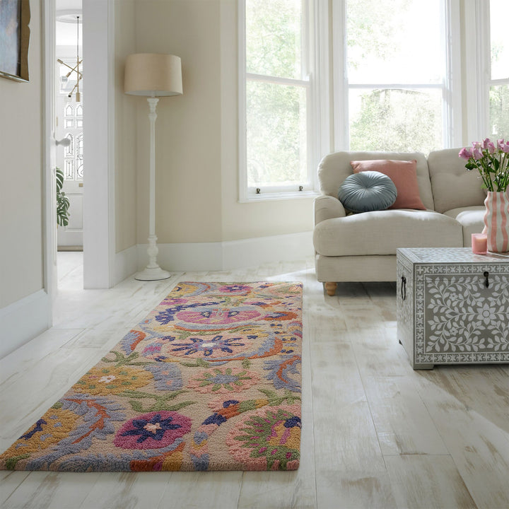 Tapis en laine de couloir AMIRA FLORAL