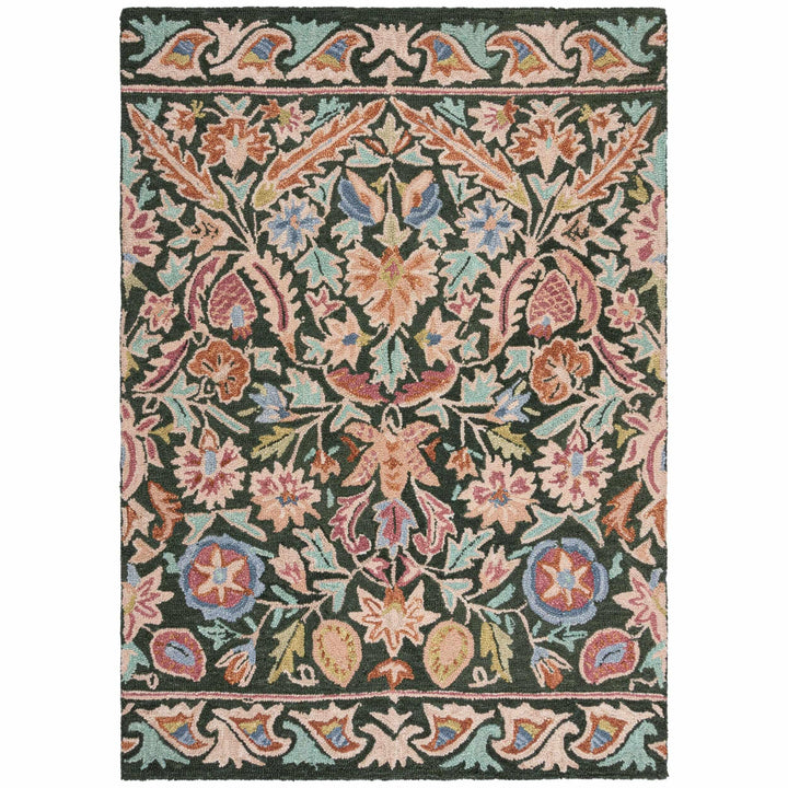 tapis salon laine angelina floral vert multicolore 