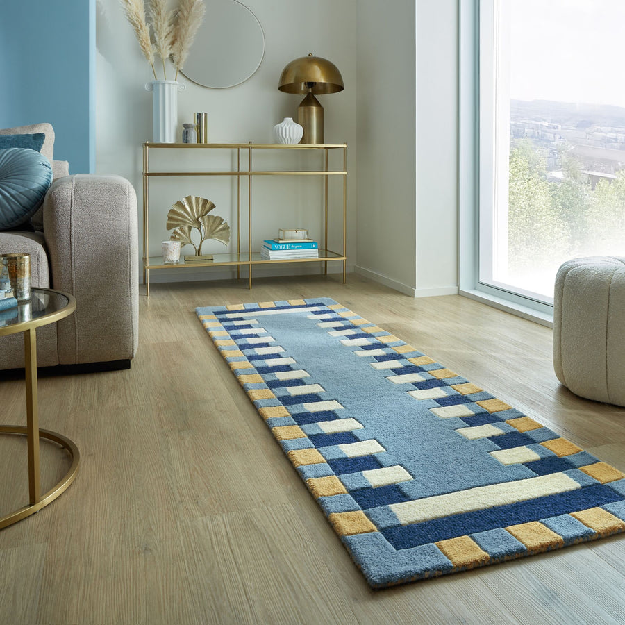 tapis de couloir en laine bleu de la marque flair rugs#couleur_bleu