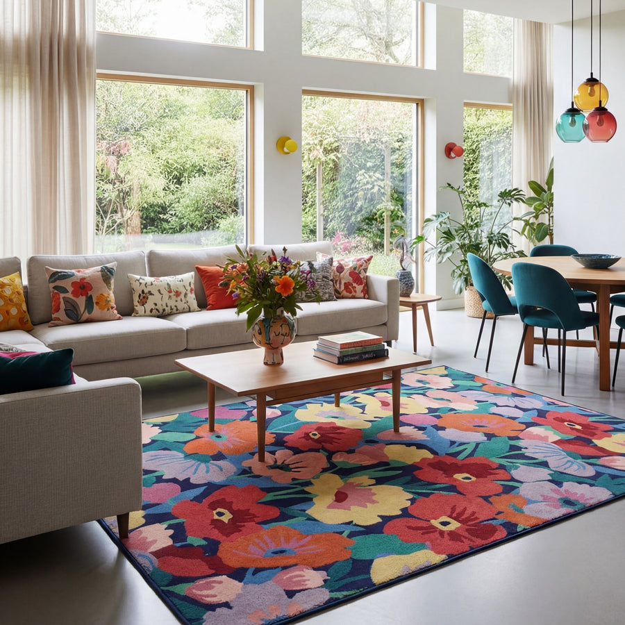 tapis en laine motif floral flairrugs