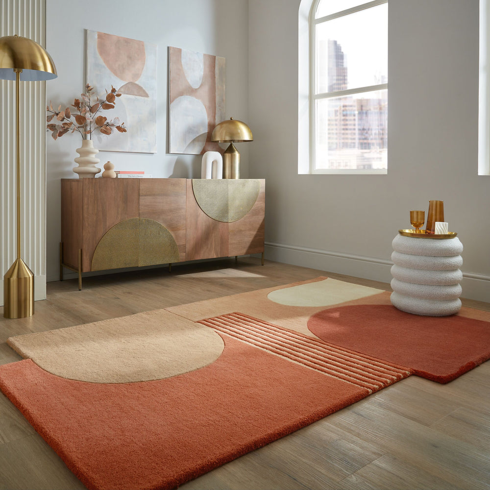 tapis de salon graphique lozenge terracotta #couleur_terracotta